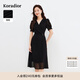 珂萊蒂爾夏季醋酸面料通勤法式氣質(zhì)優(yōu)雅西裝領(lǐng)短袖連衣裙 黑色 L
