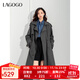 LAGOGO干練翻領(lǐng)風(fēng)衣女拉谷谷春秋新款格雷系高級感插肩袖外套 深灰色(R0) L