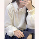 FSHE毛衣女2025秋冬新款復古娃娃領(lǐng)打底衫Lolita甜美荷葉領(lǐng)可愛(ài)上衣女 米白色 S