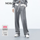 MO&Co.運動(dòng)風(fēng)抽繩高腰絲絨感直筒及地休閑褲運動(dòng)褲褲子女摩安珂 中花灰色-第2批 S