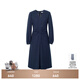 麥檬MM商場(chǎng)同款秋冬時(shí)尚綿羊毛梭織長(cháng)袖連衣裙女5DA394851 藏青 S