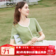 百圖betu女裝夏季新款T恤法式減齡蕾絲花邊V領(lǐng)短袖T恤女2403T19 綠色 S