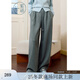紫涵（ZIHAN）紫涵直筒闊腿褲女2025冬季新款通勤高腰松緊休閑褲 薄霧灰 S