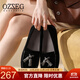 OZZEG澳洲豆豆鞋女春夏季流蘇真皮休閑單鞋平底防滑軟底孕婦鞋一腳蹬 黑色 37