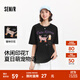 森馬（Semir）短袖t恤女中長(cháng)款寬松顯瘦萌寵印花上衣2025夏裝新款透氣套頭衫 黑色90001-戴珍珠項鏈的小貓 M