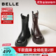 百麗（Belle）復古彈力靴女25冬新款商場(chǎng)款粗跟增高顯瘦彈力短靴E5E1DDZ5預售 黑色 37
