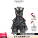 LULUALWAYS我愛(ài)露露25夏季新款復古風(fēng)優(yōu)雅飄逸不規則歐根紗連衣裙收腰禮服 黑色 S
