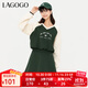LAGOGO美式學(xué)院風(fēng)V領(lǐng)連衣裙女拉谷谷春季新款休閑撞色插肩袖裙子 綠米(LT) L 165/40
