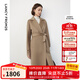 朗姿冬新款女裝簡(jiǎn)約洋氣中長(cháng)款水波紋羊毛雙面毛呢外套大衣 淺米色2 M