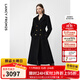 朗姿純羊毛軍旅風(fēng)收腰顯瘦氣質(zhì)高級呢子大衣修身毛呢外套冬季新款 黑色2 M