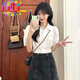 EPET法式小眾甜美白色泡泡袖短袖女夏季高級感娃娃領(lǐng)收腰學(xué)生短款T恤 白色Polo_-優(yōu)質(zhì)面料 L