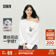 森馬（Semir）長(cháng)袖T恤女秋季蕾絲一字領(lǐng)純棉oversize印花2025上衣10A525101005