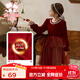 富羅迷女童連衣裙冬季加厚保暖網(wǎng)紗禮服裙兒童紅色新年冬裝 紅色 150cm 