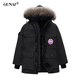 古耐先生Mr.gnight 羽絨服男休閑中長(cháng)款毛領(lǐng)連帽保暖大衣工裝羽絨情侶外套 黑色 2XL