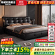 帝威奴【包安裝】床雙人床意式輕奢真牛皮床主臥室高端復古軟靠實(shí)木大床 【曜夜黑】真皮床+20CM乳膠獨立彈簧席夢(mèng)思 +2床頭柜 1.8米*2米