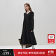 范思藍恩23FS14429法式復古長(cháng)袖連衣裙女秋冬新款波浪V領(lǐng)裙子 黑色 S