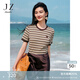 玖姿·安娜蔻【海鹽之夏】miu風(fēng)拼色條紋針織短袖T恤女2025夏季新款 條咖啡 M