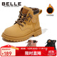 百麗童鞋冬保暖兒童靴子男童馬丁靴女童加絨短靴皮靴 駝色33碼