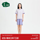 松山棉店萌寵條紋短袖短褲套裝情侶睡衣夏棉莫家居服寬松女士-紫色XL