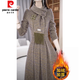 皮爾卡丹（pierre cardin）加絨加厚改良旗袍連衣裙女秋冬大碼收腰顯瘦配大衣毛呢裙子 卡其色 L 【建議100-115斤】