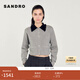 SANDRO線上限定秋冬女裝法式氣質(zhì)格雷系灰色撞色花邊翻領(lǐng)針織開衫 灰色(尺碼偏小，建議拍大1碼) M