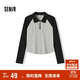 森馬（Semir）POLO衫女短款拼色插肩袖修身上衣小個(gè)子秋顯瘦套頭衫101524115003