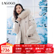 LAGOGO【防鉆絨】工裝羽絨服女拉谷谷2024年冬季新款巴恩風(fēng)外套 米白色 S