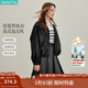 茵曼2025秋冬女裝新款簡(jiǎn)約休閑立領(lǐng)皮衣黑色外套寬松短款夾克上衣 午夜黑 S 155-162cm /95-110斤