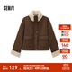 森馬外套女菱形格仿羊羔毛立領(lǐng)2024新款冬季慵懶寬松夾棉夾克復古 咖色調00355 165/88A/L