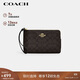 蔻馳（COACH）【品牌直供】女士小號手拿零錢(qián)包手腕包深棕色老花配黑色CZ277
