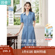 茵曼（INMAN）復古天絲涼感小v翻領(lǐng)連衣裙女士2025年夏季新款收腰a字牛仔裙 牛仔藍 -18525993 S