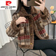 皮爾卡丹（pierre cardin）冬季新款小香風(fēng)格子羊羔絨外套女加厚時(shí)尚拼接針織毛呢高級感大衣  咖啡 M 110斤內
