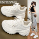 UNITESWAY女鞋2026新款春季時(shí)尚百搭老爹鞋女厚底增高運動(dòng)休閑舒適小白鞋女 米白色皮面 35