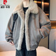 皮爾卡丹（pierre cardin）美式座山雕皮毛一體毛毛外套男冬季2025新款青少年加絨加厚皮棉衣 灰色 XL 建議145-165斤