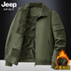 JEEP SPIRIT吉普加絨棉服男秋冬新款羊羔絨夾克工裝男士保暖翻領(lǐng)休閑棉衣外套 軍綠 XL