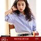 自巧小個(gè)子寬松落肩袖格紋襯衫女2025春裝新款慵懶風(fēng)襯衣長(cháng)袖上衣 藍白細格 XS （2碼）