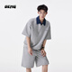 OEMG 少年感運動(dòng)休閑polo套裝男夏季潮牌寬松休閑t恤衫短褲穿搭兩件套 灰色 XL [建議110-130斤]