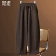 她池抽繩松緊腰毛呢保暖長(cháng)褲女2025秋冬新款寬松顯瘦休閑褲