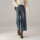 塔馳密司（touchmiss）磨毛加厚顯瘦高腰牛仔褲女2025冬季新款時(shí)尚寬松百搭闊腿九分褲 藍黑 30