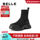 百麗（Belle）鯨魚(yú)靴厚底增高彈力靴女25冬新復古絨面顯瘦彈力短靴E4V2DDZ5預售 黑色 36