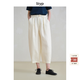 旅途原品ltyp 100%亞麻立體O型九分褲 慵懶文藝冬季寬松休閑褲女 淺米杏 M