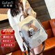 古梵緹雙肩包女旅游 時(shí)尚百搭大容量軟皮旅行背包生日走心禮物送女友 米白色