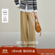 茵曼純棉休閑高腰闊腿褲2025秋女裝新款顯瘦寬松西裝褲 卡其色 26