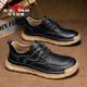 公牛世家男鞋秋冬季新款手工復古工裝鞋防滑耐磨低幫軟底鞋子男士休閑皮鞋 黑色【四季款單鞋】GN125101299 41 （運動(dòng)鞋碼）