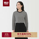 無(wú)印良品（MUJI）女式 天竺編織長(cháng)袖T恤上衣打底衫 黑色條紋5A L