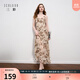 三彩2025秋季新款無袖印花雪紡裙吊帶連衣裙A字荷葉邊長裙M 卡其色花卉 M 160/84A