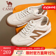 駱駝（CAMEL）板鞋男柔軟舒適德訓鞋新款男士時(shí)尚T頭鞋真皮休閑鞋子 G14A547721 白/杏 42