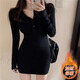 FOX.G包臀連衣裙打底黑色裙子加絨加厚女裝秋裝新款2025衣服小個(gè)子穿搭 黑色扣子針織螺旋包臀裙加絨款 均碼 【建議130斤左右內】