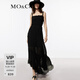 MO&Co.連衣裙夏縮褶繡亂褶斜裁雪紡吊帶藝術(shù)雕塑感不規則肌理摩安珂 黑色 L 170
