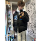 燦圖國潮復古hiphop羽絨棉服男冬季高街潮流刺繡字母棉衣保暖棉襖外套 黑色 M